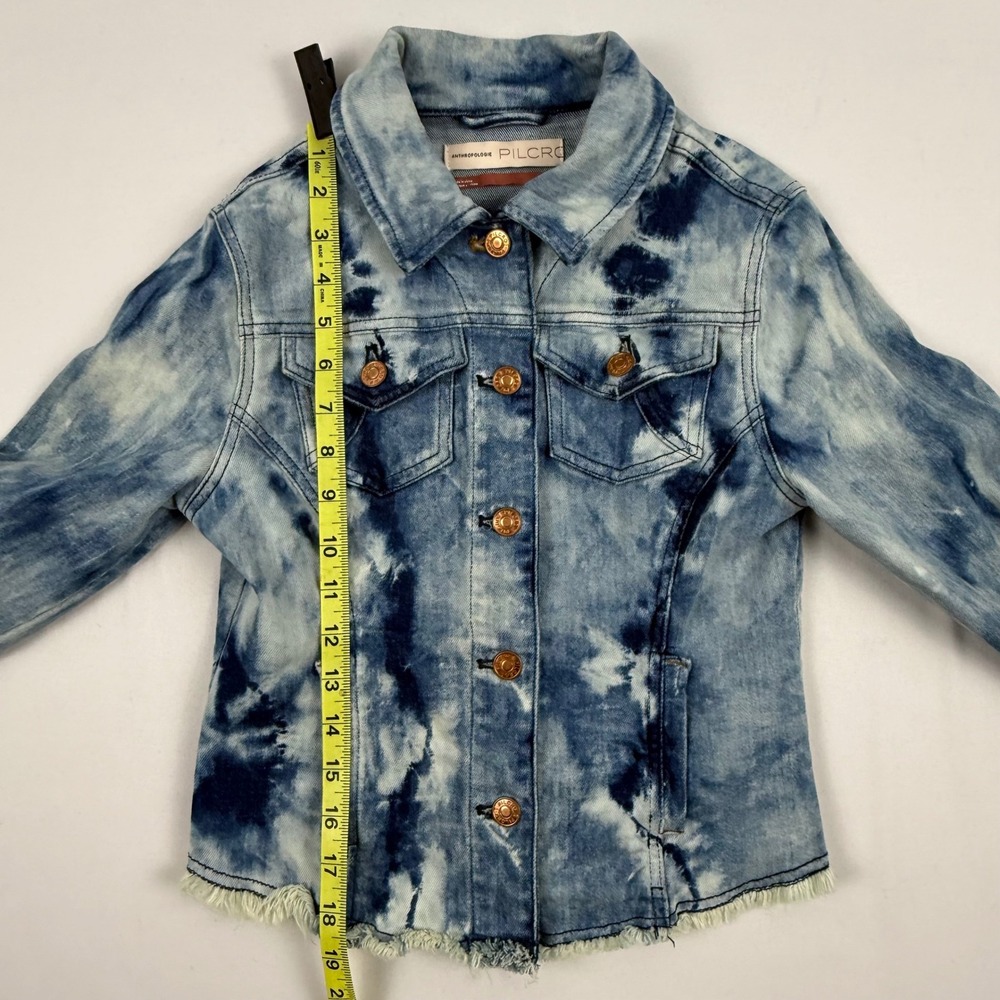 Anthropologie Pilcro Blue Tie Dye Denim Jacket XS Raw Hem Acid Wash Cropped - Picture 9 of 13